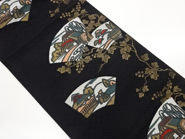 JAPANESE KIMONO / CHIKUZEN HAKATA: FOLK HOUSE SCENERY PATTERN WOVEN BA